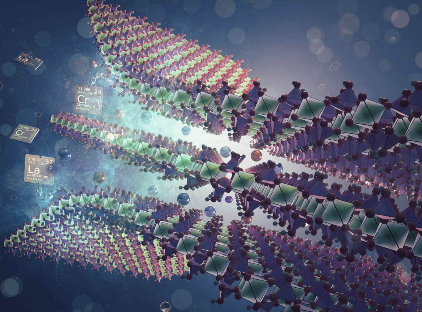 Cover art of the journal Dalton Transactions. It depicts the loading and retention of Cr3+ and La3+ into the alkali metal-substituted alpha-zirconium phosphate.