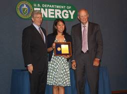 PECASE winner Dr. Heileen Hsu-Kim with Deputy Secretary of Energy Daniel B. Poneman and Director of the Office of Science, Dr. William Brinkman