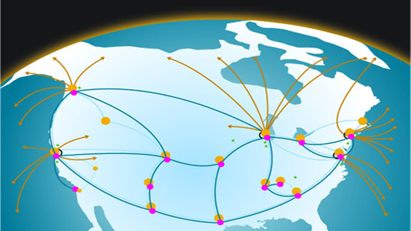 Globe image of north america with connecting dots running across