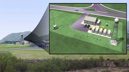 This artist’s rendering illustrates the full site installation, including a new aerosol observing system (far left) and a precipitation radar (far right, with 20-ft tower).