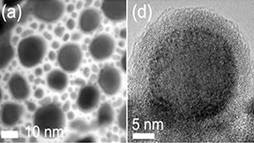 Two images of gold-indium alloy nanoparticles.