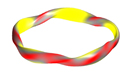 Magnetic field strength in a turbulence-optimized stellarator design. Regions with the highest strength are shown in yellow. 