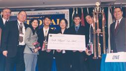 Julia Hu (third from left) with her teammates after winning the 2001 DOE National Science Bowl®.