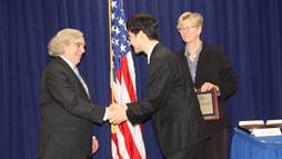 Keji Lai receives the Presidential Early Career Award for Scientists and Engineers from DOE Secretary Moniz and DOE Office of Science Director Murray.