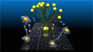 Flexible double-helix DNA segments connected to gold nanoparticles are revealed from the 3-D density maps (purple and yellow) reconstructed from individual samples. 