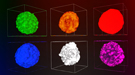 Visualization of the 3-D distributions of elements in a fluid catalytic cracking particle; each color represents a different element.