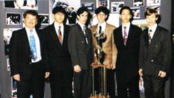 (Left to right ) Coach Art Altschiller, Do Joon Ra, Michael Mazur, Jonathan Kirzner, Michael Chu, and Scott Schneider 