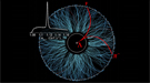 Telltale signs of a lambda hyperon (Λ) decaying into a proton (p) and a pion (π-) as tracked by the Time Projection Chamber of the STAR detector.