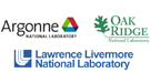 Logos of Argonne National Lab, Oak Ridge National Lab, and Lawrence Livermore National Laboratory