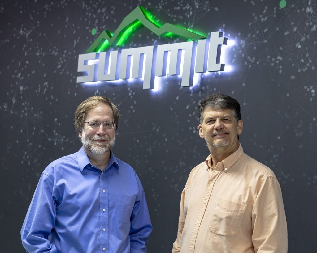 ORNL computational systems biologist Dan Jacobson, left, and OLCF computational scientist Wayne Joubert