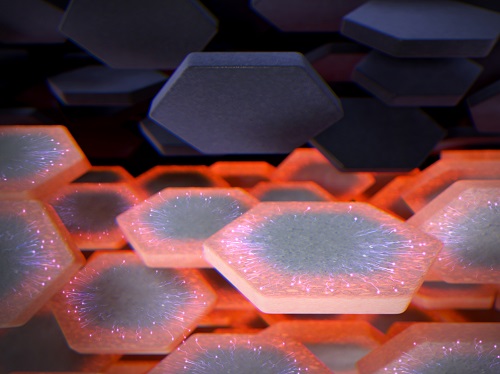 battery’s solid electrode – illustrated here in hexagonal slices 