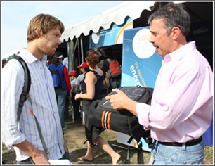 Biology teacher Eric Layton learns about a new solar backpack