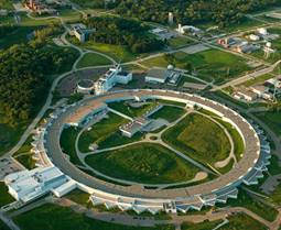An aerial view of the Advanced Photon Source at the U.S. Department of Energy's Argonne National Laboratory