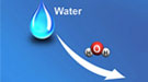 A water droplet, a water molecule and an arrow