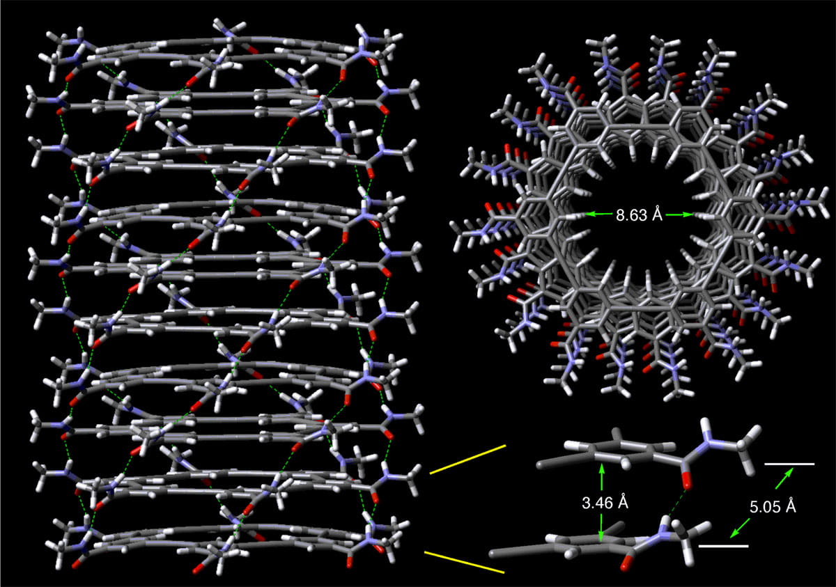 A snapshot of a helical stack of macryocycles generated in the computer simulation.
