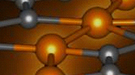 Illustration of silicon atoms (orange band) in a graphene sheet (grey hexagons).