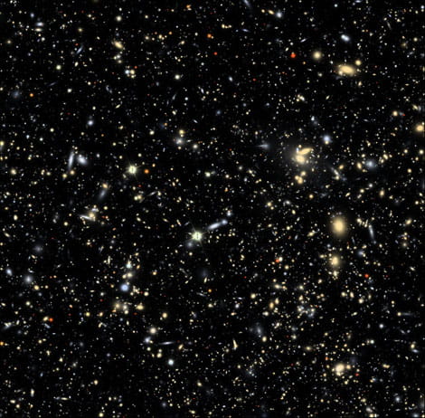 The LSST image simulator produces 'end-to-end' image simulations to verify the scientific performance of the complete LSST system design. This color image, a composite of three individual frames with different filters, shows one 4Kx4K CCD (13 x 13 arcminutes of sky) out of 189 CCDs in the LSST focal plane.