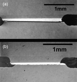 Optical micrographs of two solder joints 