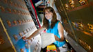 RHIC user Christine Aidala checks connections inside the PHENIX detector.