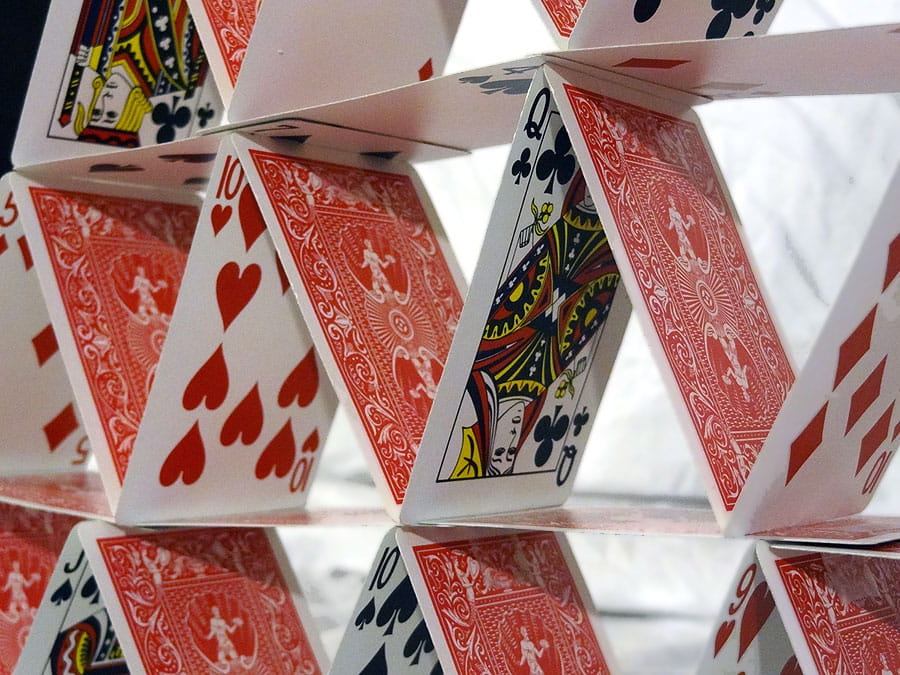 Playing cards constructed as a house of cards