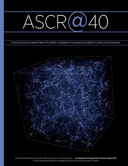 ASCR-at-40-cover-thumbnail: a blue nest of lines on a black background