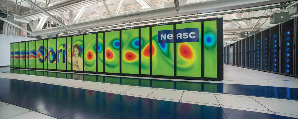 Photo of the NERSC Cray Cori supercomputer.