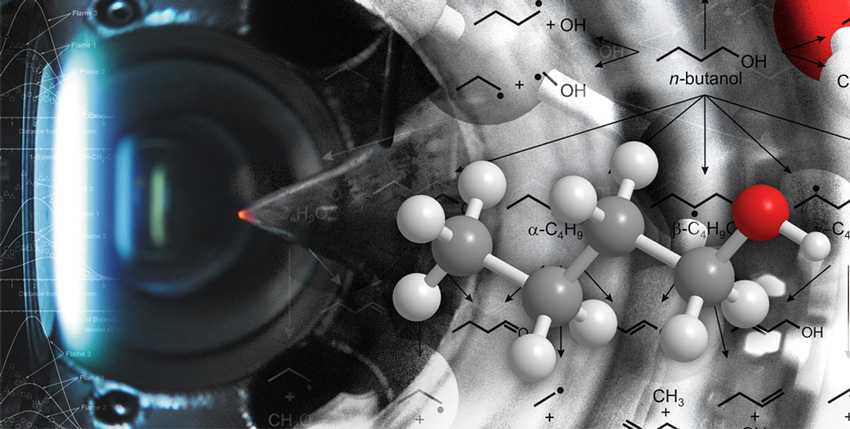 The composite image shows some of the chemical species measured in a flat premixed flame at the Advanced Light Source.