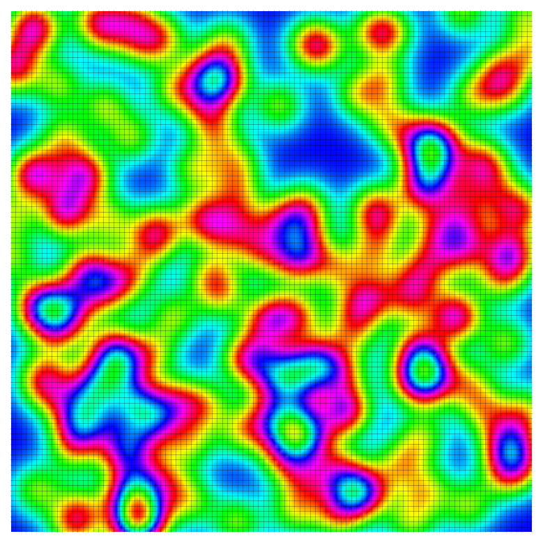 Numerical simulation of the magnetic inhomogeneity (red = magnetism, blue = superconductivity) caused by replacing 1% of the indium atoms in a superconductor (CeCoIn5) with cadmium atoms.