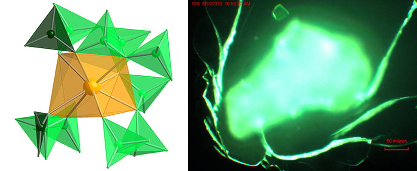 The polyborate anions wrap up the californium cations and bond to it at eight different sites.