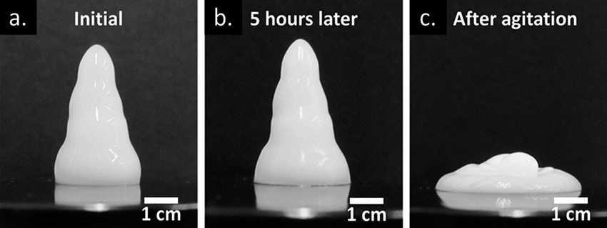 A metal oxide nanoparticle gel when agitated with a force greater than the yield stress of the gel, which is the force necessary to make the gel flow.