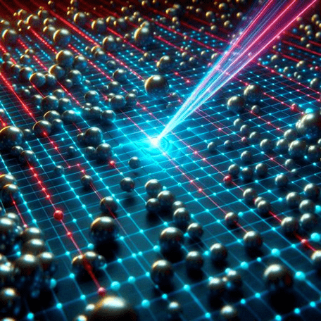 An artist’s impression of an analog quantum computer in which atoms are manipulated by lasers to simulate quantum many-body systems.